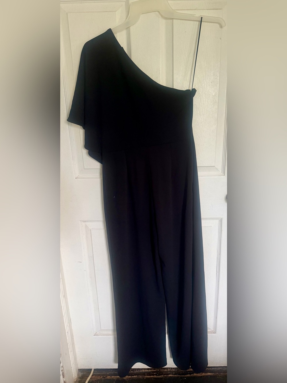 Adrianna Papell Black One-Shoulder Draped Jumpsuit